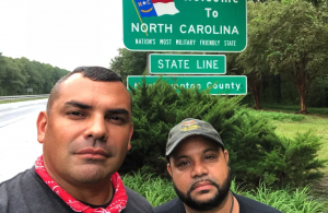 Two Veterans Response volunteers arriving in a disaster zone in North Carolina.